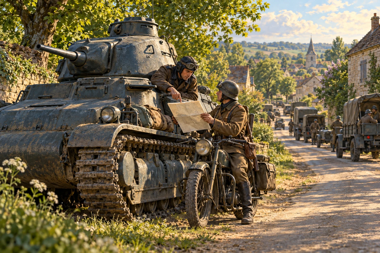 AI-created editorial illustration: Supporting scene for france 1940